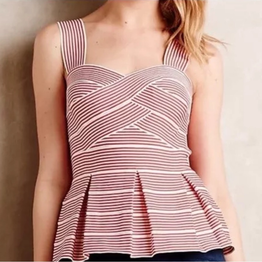 Anthropologie HD in Paris Cabana Striped Bandage Peplum Top